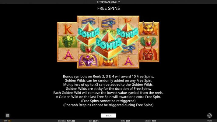 Egyptian King :: Free Spins Rules
