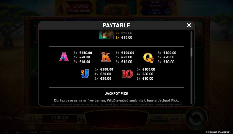 Paytable - Low Value Symbols