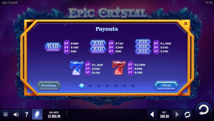 Epic Crystal :: Paytable
