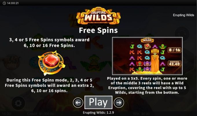 Erupting Wilds :: Free Spin Feature Rules
