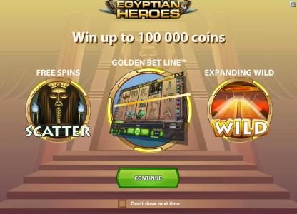 game features - win up to 100000 coins, free spins, golden bet line and expanding wild