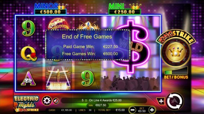 Total free games payout 827 coins