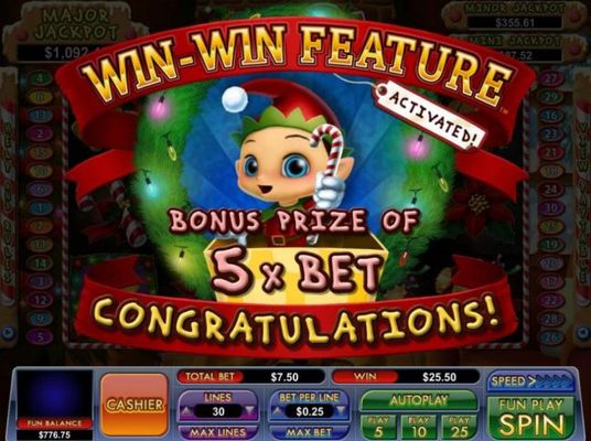 Win-Win Feature activated - Bonus prize of 5x bet awarded.