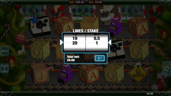 Click the stakes and Lines button to change the coin value or lines played