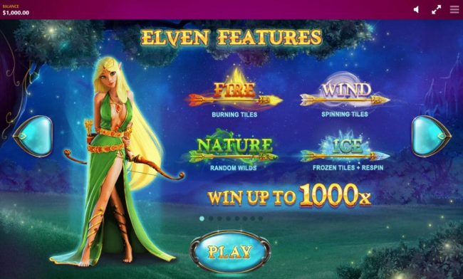 Elven Features ? Fire, Wind, Nature and Ice. Win up to 1000x.