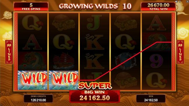 A 24, 162.50 super win is triggered during the free spins feature in conjunction with the Rolling Reels and Growing Wilds.