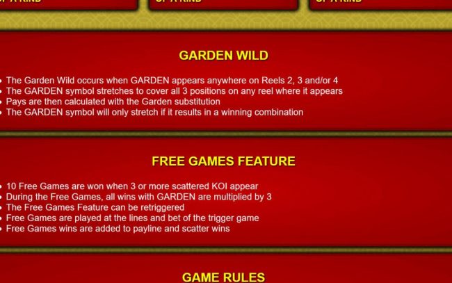 Garden Wild and Free Games Feature Rules
