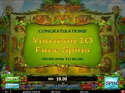 10 free spins awarded