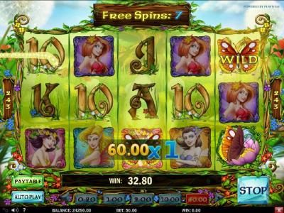 Multiple winning paylines triggered during the free spins bonus feature.