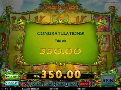 The free spins feature pays out a total of 350.00 for a big win.