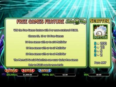 free games feature and scatter symbol paytable