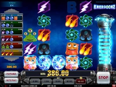 A 386.00 big win triggered by multiple winning paylines