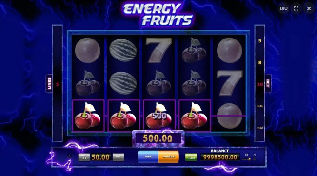 A winning Four of a Kind leads to a 500.00 jackpot.