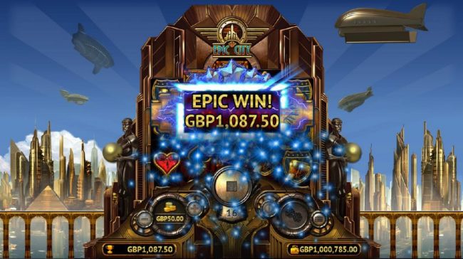 An Epic Win 1,087.50 awarded as a result of multiple winning paylines.