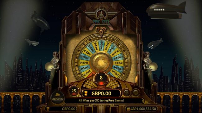 Wheel lands on a 3x multiplier and will apply to all free game winnings.