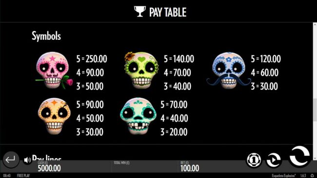 Slot game symbols paytable