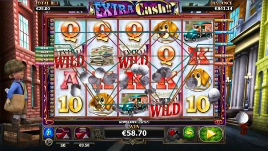 A $142 jackpot triggered by multiple winning paylines