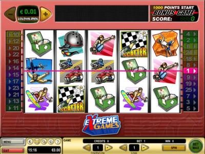 Main game board featuring five reels and 25 paylines with a $100,000 max payout