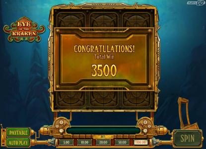 The Conquer the Karken bonus round pays out a total of 3500 coins for a big win.