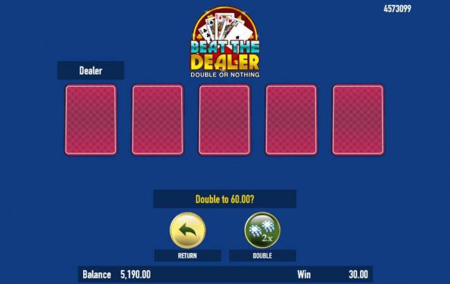 Beat The Dealer - Double or Nothing Gamble Feature Game Board - Select a card that is higher than the dealers for a chance to double your winnings.