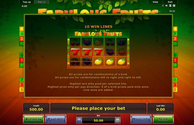 All prizes are for combinations of a kind. All prizes are for combinations left to right and right to left. Highest win only paid per selected line. Highest prize only per pay direction. 5 of a kind prizes paid only once.
