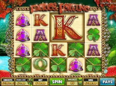 Five four-leafed clover icons triggers a 120.00 big win.