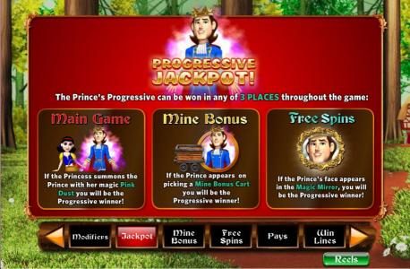 The Prince's prgressive can be won in any of 3 places throughout the game