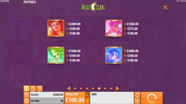 High value slot game symbols paytable