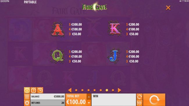 Low value game symbols paytable