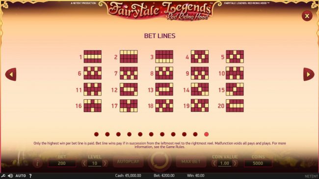 Winning Bet Lines Diagrams 1-20