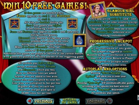 Free Games, Wild Symbol and Progressive Jackpot Rules