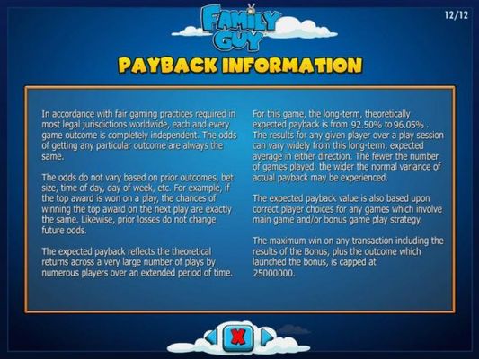 Payback Information - The RTP for this game is 92.50% to 96.05%