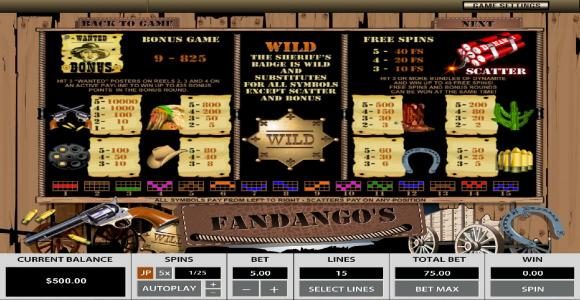 Slot game symbols paytable and payline diagrams