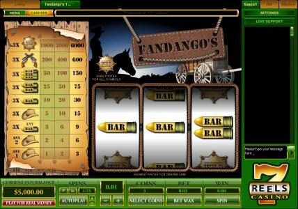 This video slot game is a 3 reel, 1 payline or 3 paylines slot, themed on the Wild West.