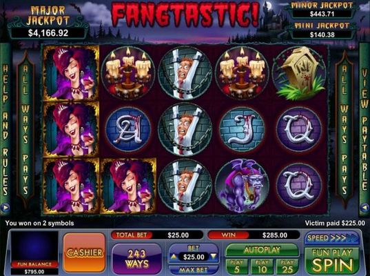 Multiple winning paylines triggers a 285.00 big win!