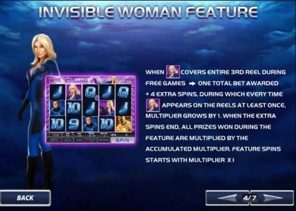 invisible woman feature awards 4 extra spins when covering 3rd reel