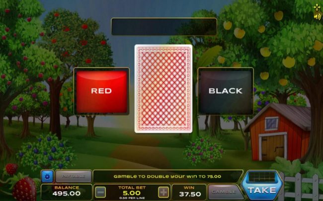 Gamble Feature Rules - The feature is available after each winning spin. Last win amount becomes your stake in the Gamble game. Your goal is to guess the color of the next card drawn.