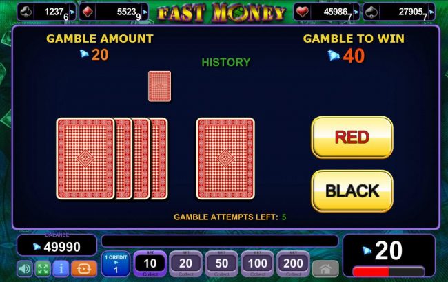 Gamble Feature - To gamble any win press Gamble then select Red or Black.