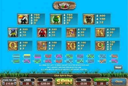 Slot game symbols paytable and payline diagrams