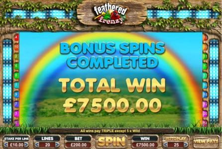 The free spins bonus feature pays out a total of 7,500.00