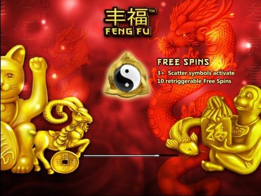 Game features include: Free Spins! 3+ scatter symbols activates 10 retriggerable Free Spins!