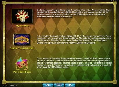 Mystery Mash feature, Festival Free Spins Bonus and Pick a Mask Bonus