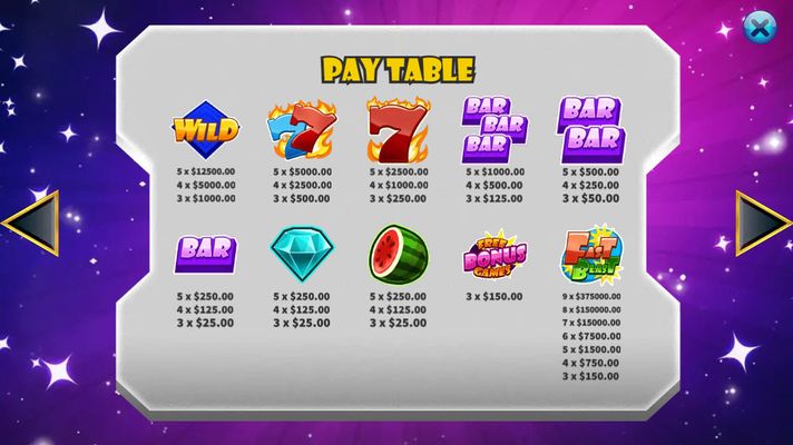 Paytable - Low Value Symbols