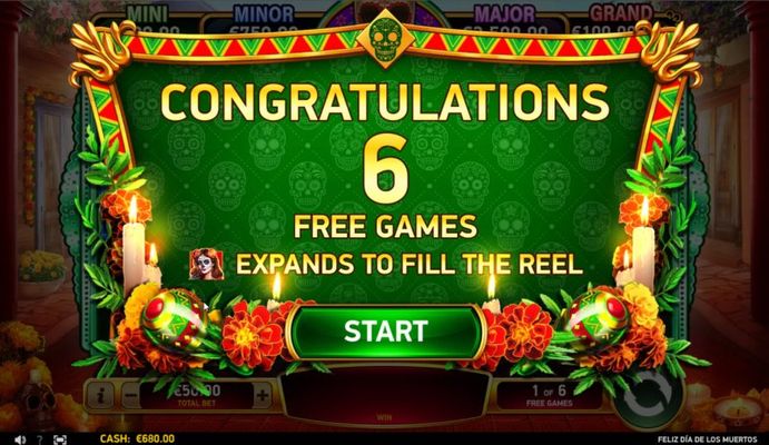 6 free spins awarded