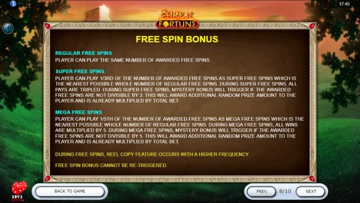 Fire N' Fortune :: Free Spin Feature Rules