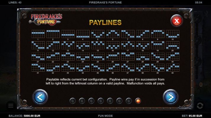 Firedrake's Fortune :: Paylines 1-40
