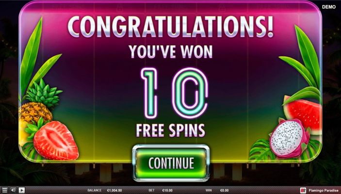 10 free spins awarded