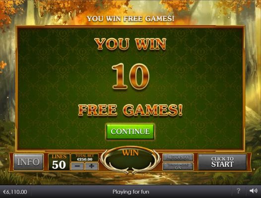 10 free spins awarded