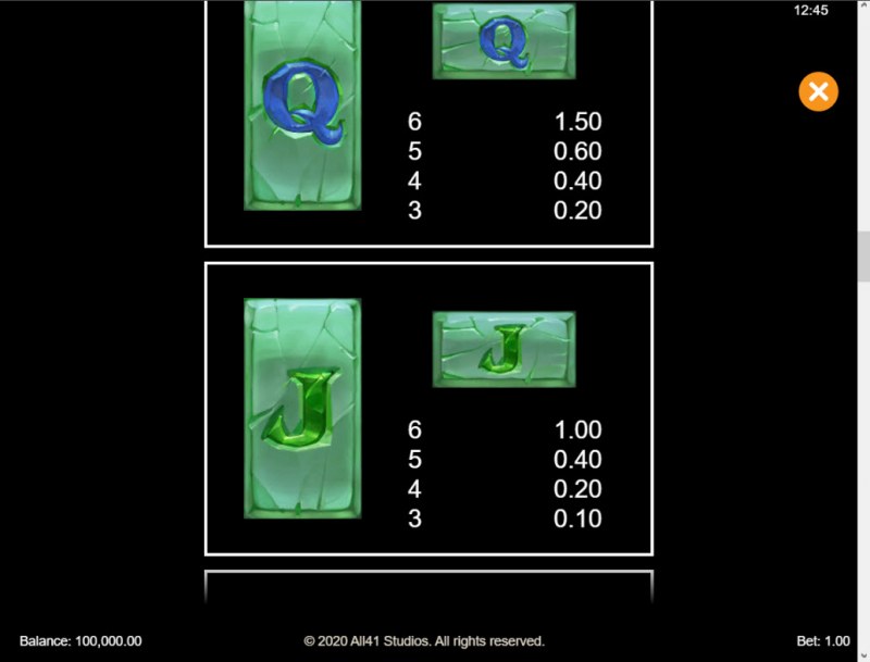 Paytable - Low Value Symbols