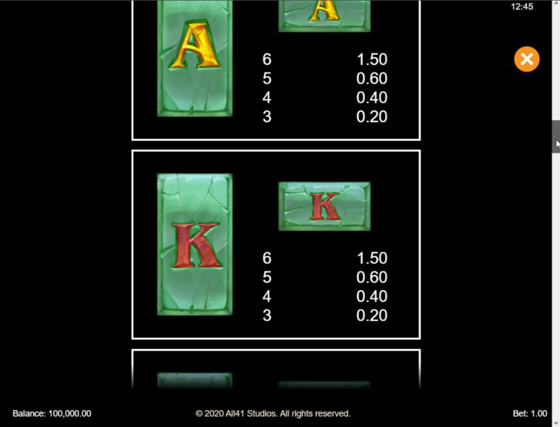 Paytable - Medium Value Symbols